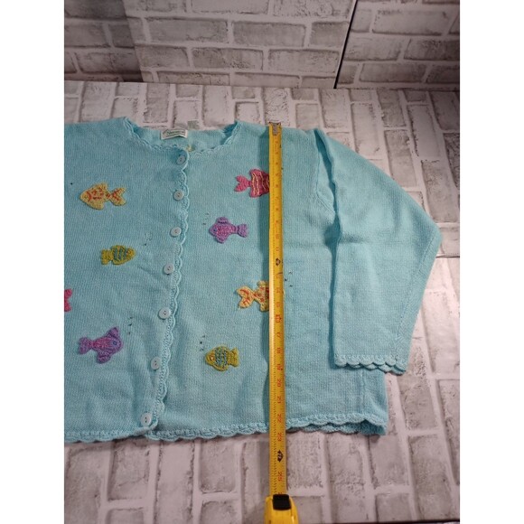 Vtg Extra Shenanigans Cardigan Sweater Women’s 1X  Baby Blue Fish Embroidered - Picture 4 of 16